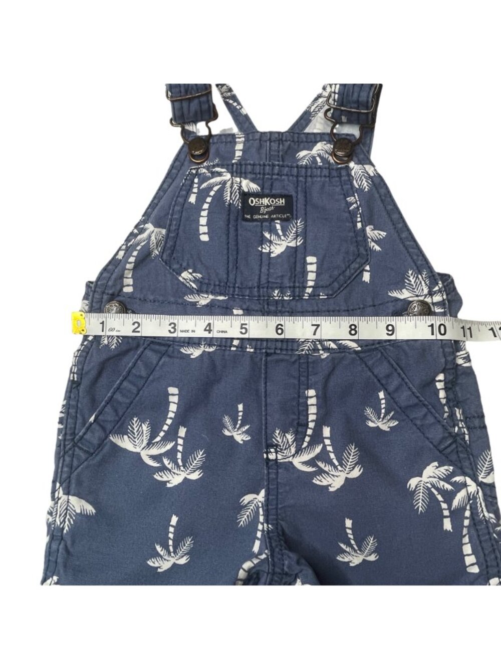 OshKosh Toddler Shortalls Blue Denim White Palm Trees 12M Dungarees Summer - Picture 5 of 8
